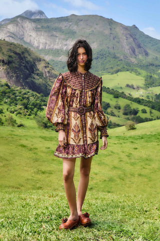 Embroidered Tapestry Sand Mini Dress
