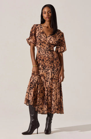 Lavena Dress - Taupe Leopard Print