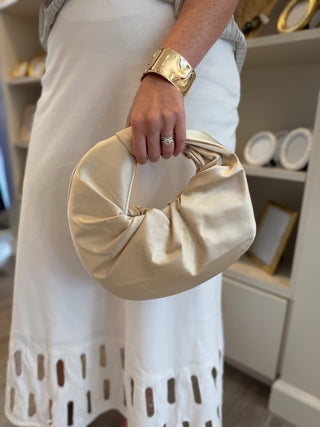 The Mallory Satin Knot Handbag - Champagne