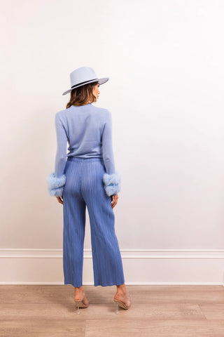 Samara Removable Fur Cuff Wool Sweater - Baby Blue