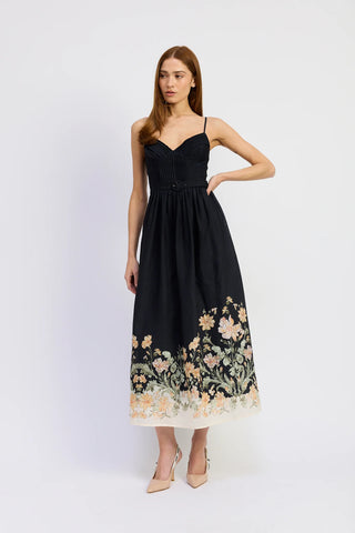 Iris Midi Dress - Black Ginger Olive