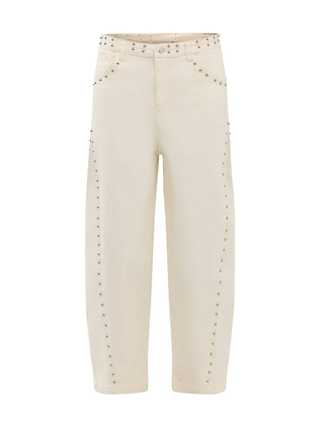 Ecru Studded Barrel Jeans