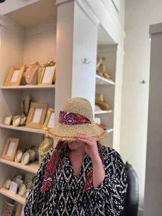 Straw Bucket Hat - Textile Sash