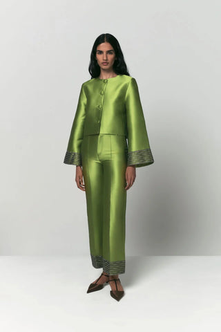 Yoshitomo Satin Straight Leg Pants - Light Green