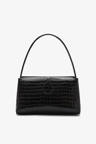 Gabrielle Croco-Embossed Shoulder Bag - Black