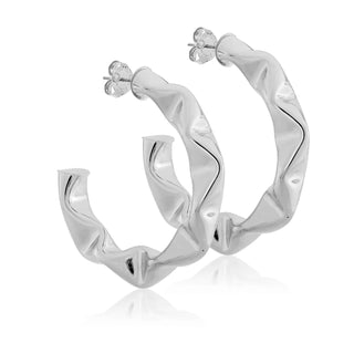 Large Wrinkled Hoops - Shiny Silver