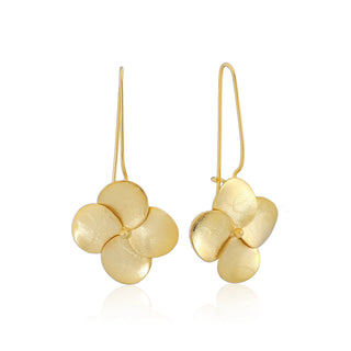 Flower Drop Earrings - Brushed Gold