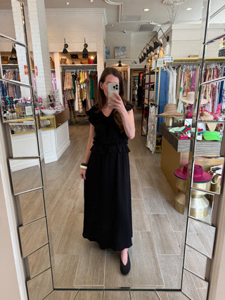 Aly Shirred Midi Dress - Black