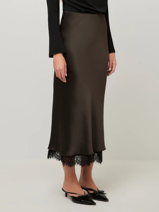 Mia Lace Trim Bias Midi Skirt