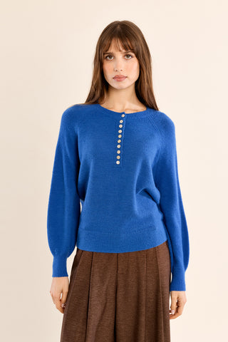 The Lacy Button Up Sweater - Blue
