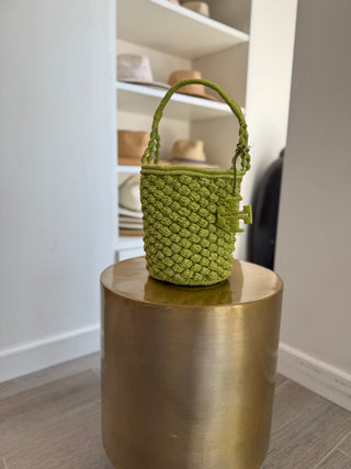 Ella Hand-Crocheted Popcorn Stitch Bucket Bag - Citrus Green