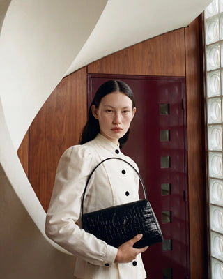 Gabrielle Croco-Embossed Shoulder Bag - Black