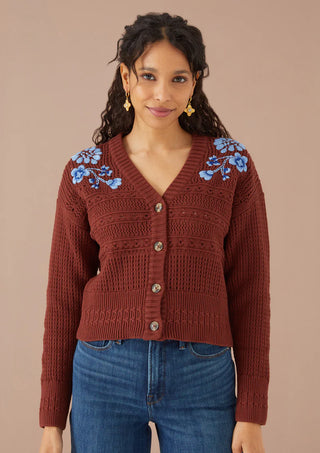 The Carrie Cardigan - Cinnamon Floral Embroidery