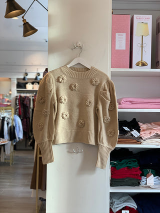 Crochet Flower Knit Cardigan - Sand