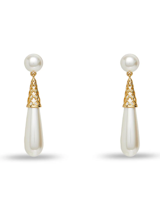 Gold Cage Drop Earring - Pearl