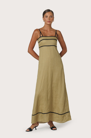 Candice Contrast Linen Maxi Dress Cafe / Xs Candice Contrast Linen Maxi Dress Cafe / Xs