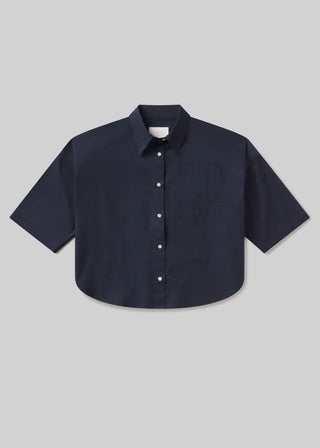 Frances Cropped Cape Button Up - Navy