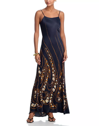 Garden Sillouette Black Slip Midi Dress