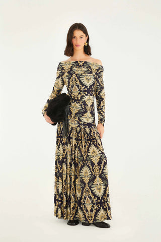 Wonderful Arabesque Off Shoulder Maxi Dress