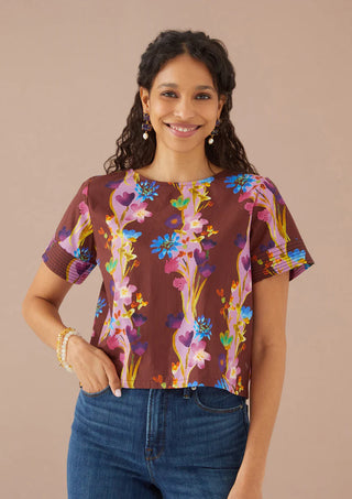 The Lynn Top - Prairie Floral Cinnamon Mauve