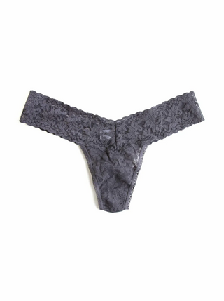 Signature Lace Low Rise Thong - Grey