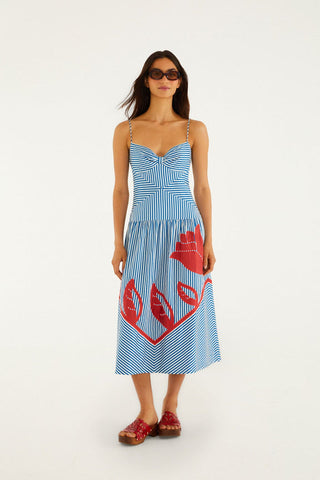 Sky Stripes Blue Sleeveless Midi Dress
