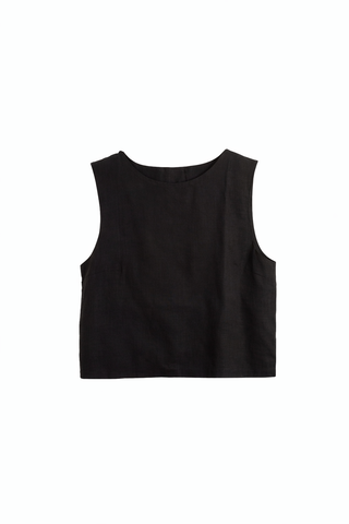 Studio Boxy Top - Jet Black Linen