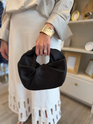 The Mallory Satin Knot Handbag - Black