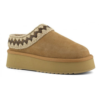 Platform Clog Suede Leather Stitching