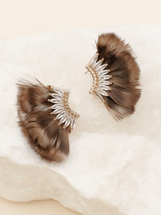 Luxe Mini Madeline Feather Earrings- Brown
