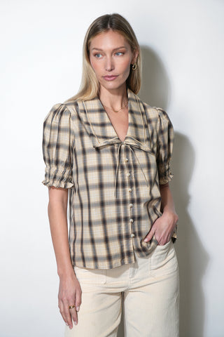 Betty Sailor Collar Plaid  Top