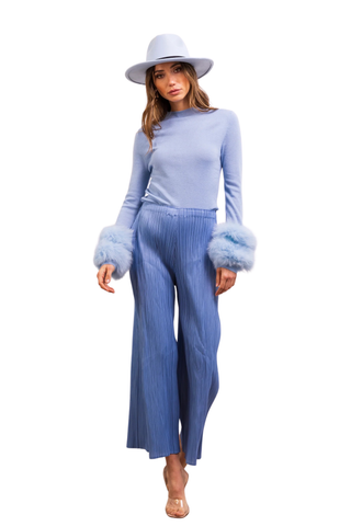 Samara Removable Fur Cuff Wool Sweater - Baby Blue