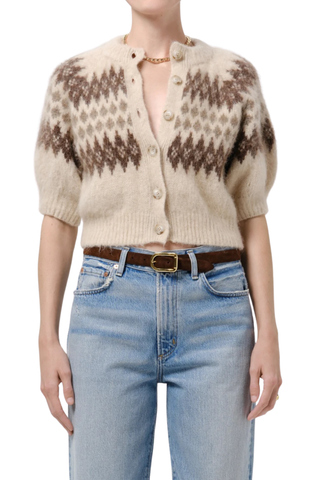 Molly Puff Sleeve Cardigan In Fairisle