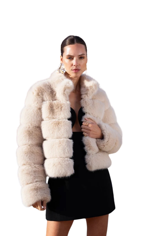 Elevated Evenings Faux Fur Jacket - Beige