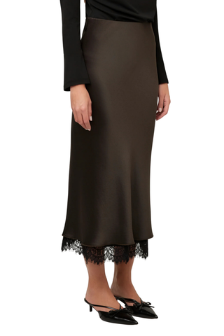 Mia Lace Trim Bias Midi Skirt