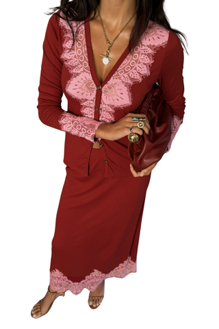 Burgundy Rib Midi Maeva Skirt