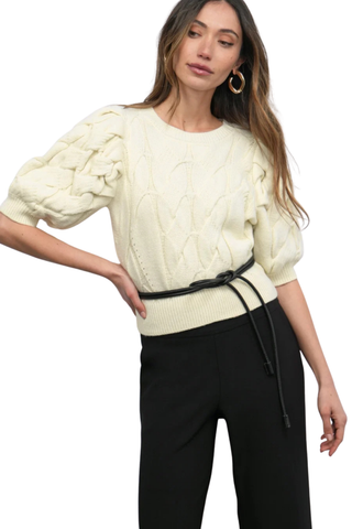 Hallie Cable Knit Puff Sleeve Sweater Top