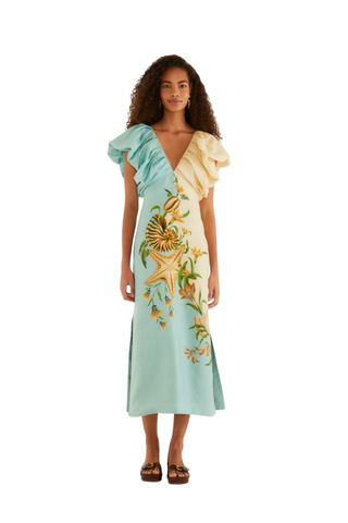 Marine Garden Sand Midi Dress