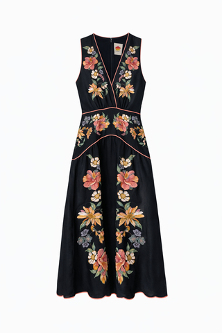 Maira Floral Dark Blue Midi Dress
