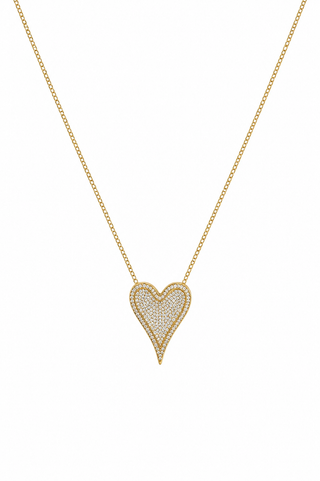 Large Pave Heart Necklace - Gold