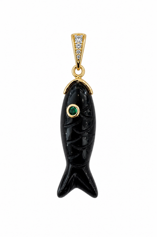 Gemstone Fish Charm - Black Onyx