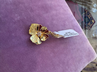 Clear Pansy Flower Charm - Gold