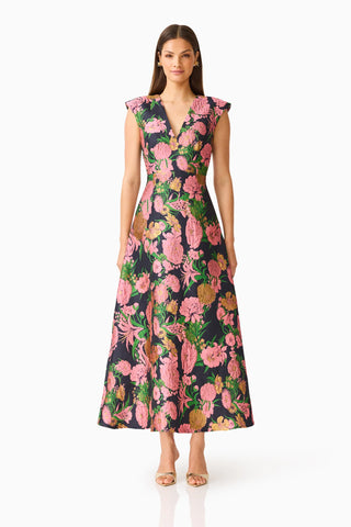 Eclore Maxi Dress In Pink Black Multi