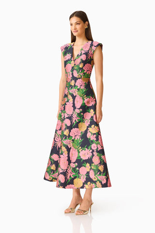 Eclore Maxi Dress In Pink Black Multi