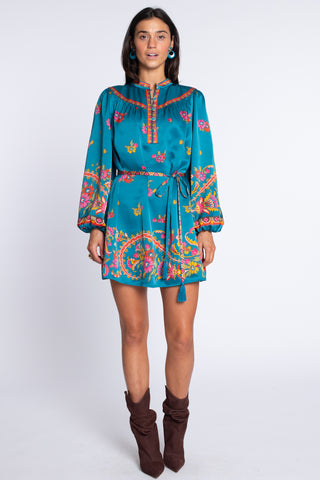 Hannah Dress - Scroll Teal