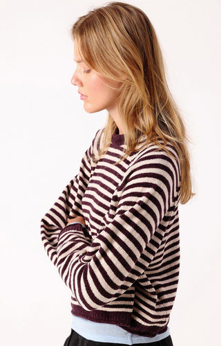 Women's Sweater Ekewood - Eggplant/Pale Pink Stripes
