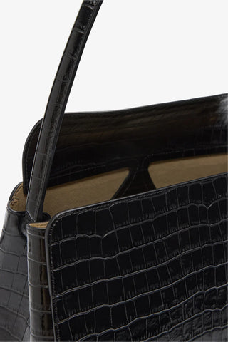 Gabrielle Croco-Embossed Shoulder Bag - Black