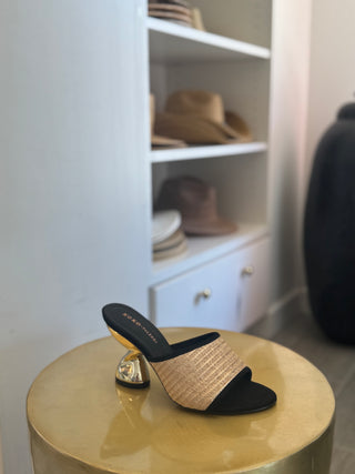 Thea Heel - Black/Natural Raffia