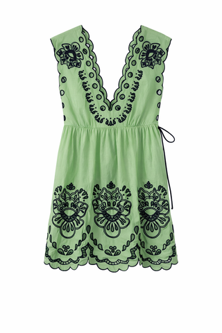 Faded Green Embroidery Dress
