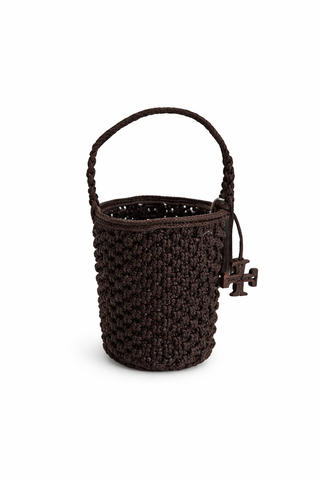 Ella Hand-Crocheted Popcorn Stitch Bucket Bag - Dark Cocoa